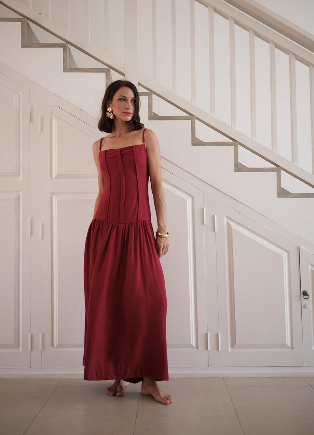 green emerald velvet dress Chestnut Drop Waist Maxi Dress Brown