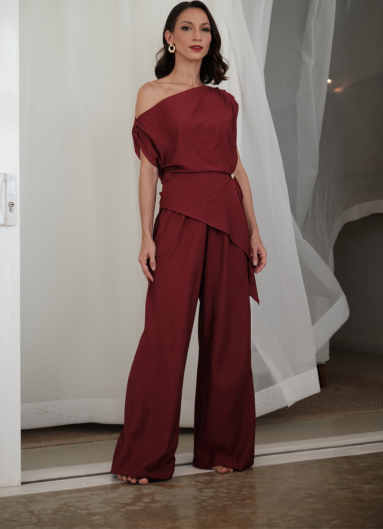 RINA DROP SHOULDER SET : RUBY