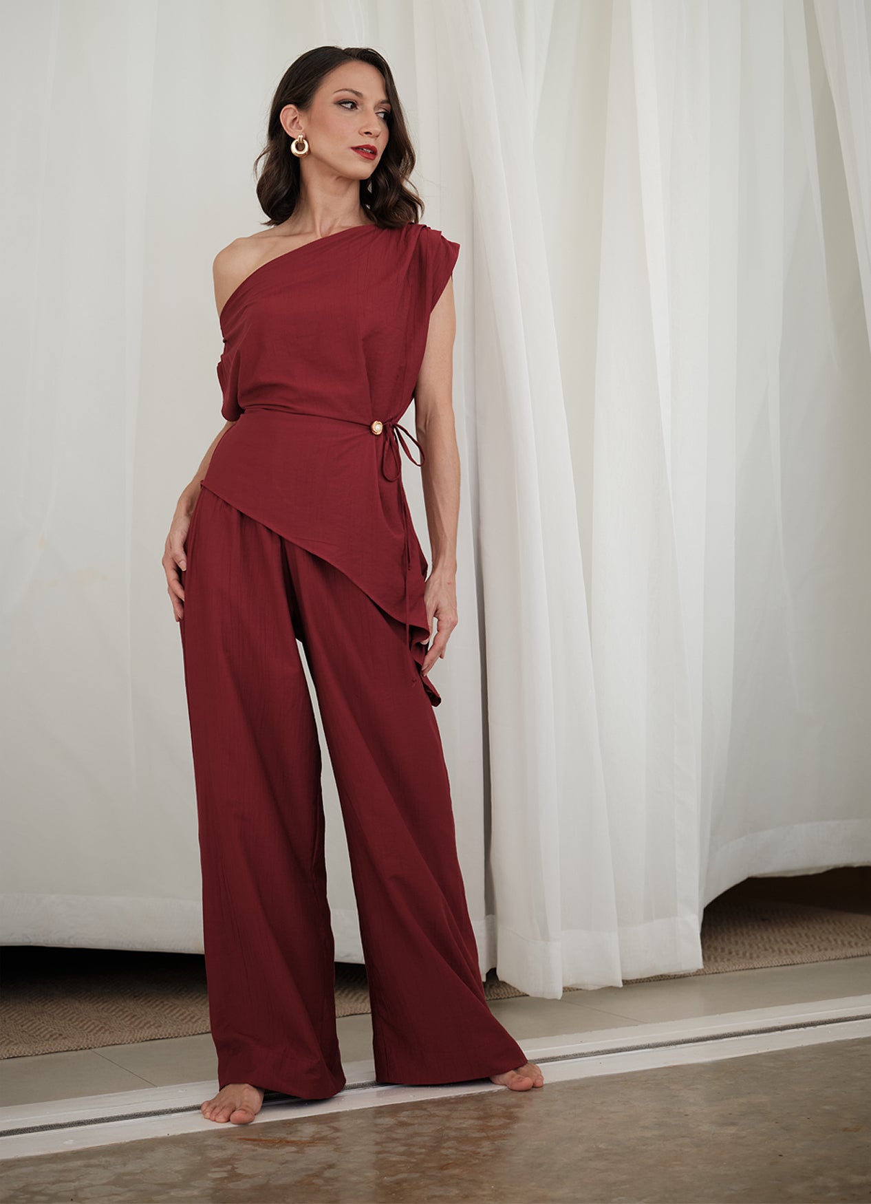 RINA DROP SHOULDER SET : RUBY