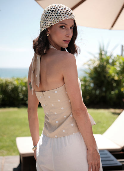 LINZY HALTER TOP : BEIGE