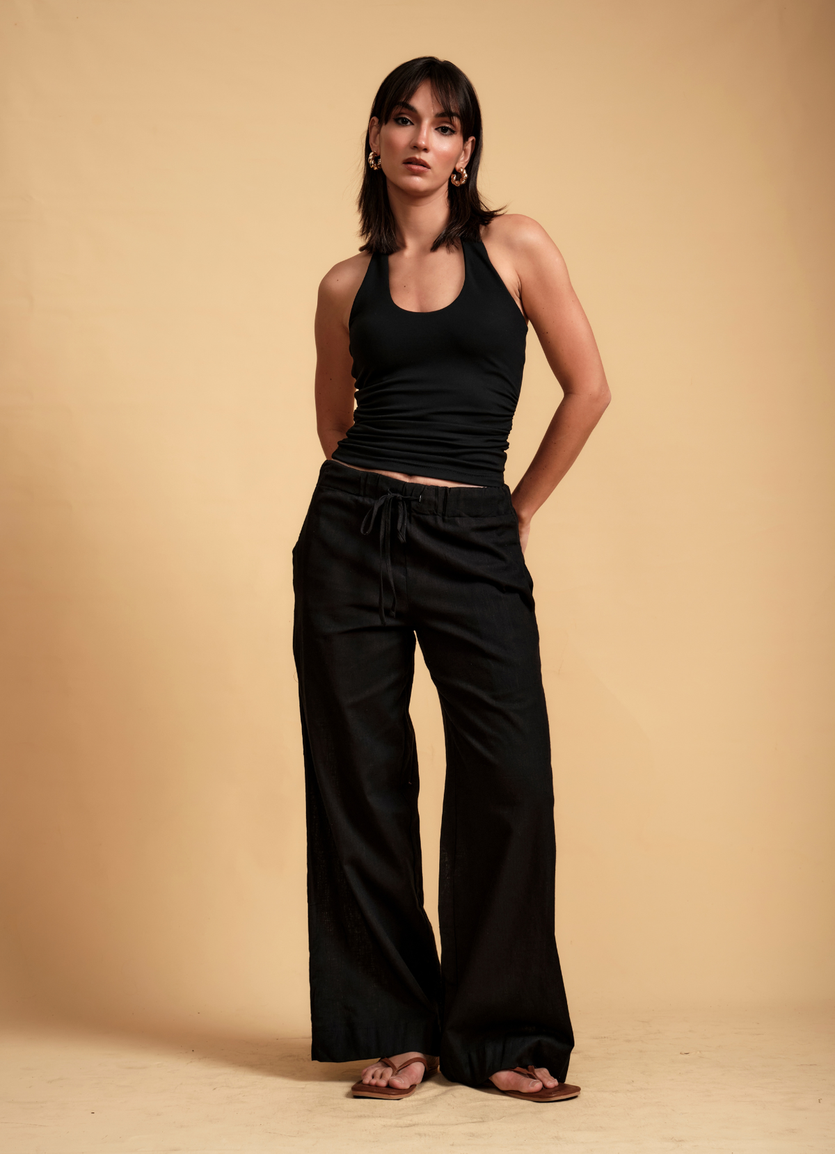 KIA DRAW STRING LINEN PANT INK