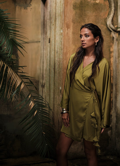 BOHO WRAP DRESS : OLIVE