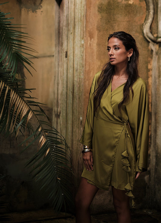 BOHO WRAP DRESS : OLIVE
