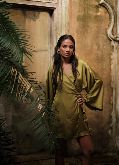 BOHO WRAP DRESS : OLIVE