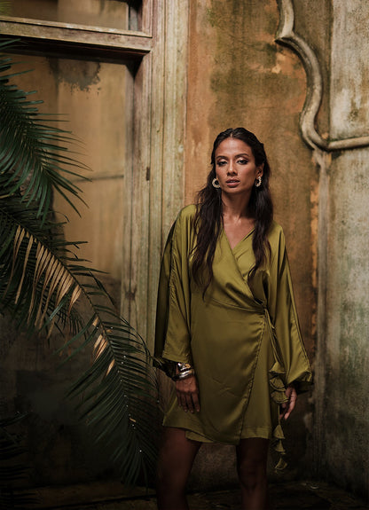 BOHO WRAP DRESS : OLIVE