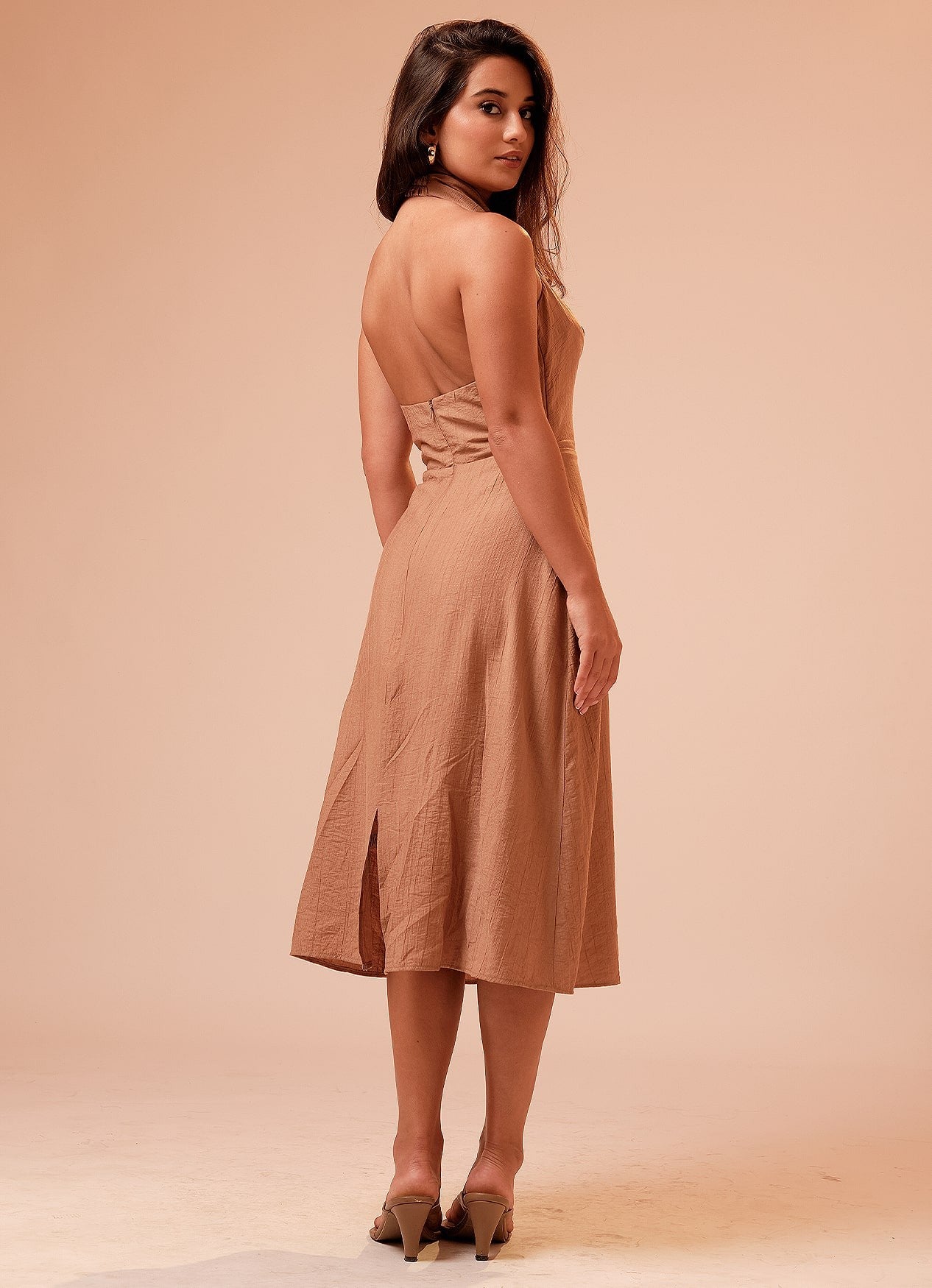 HARPER COWL DRESS : CARAMEL