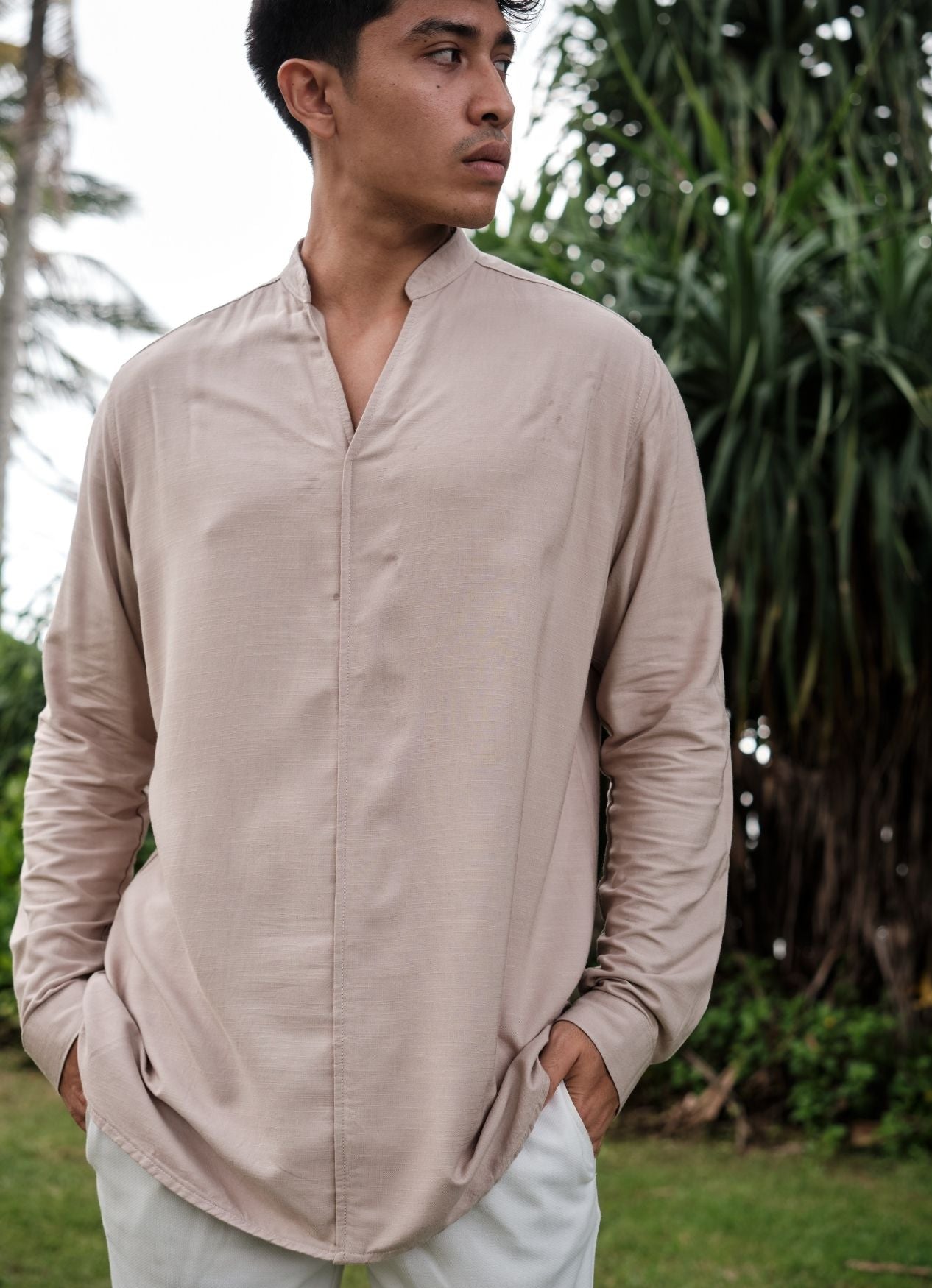 BEIGE LINEN TUNIC SHIRT