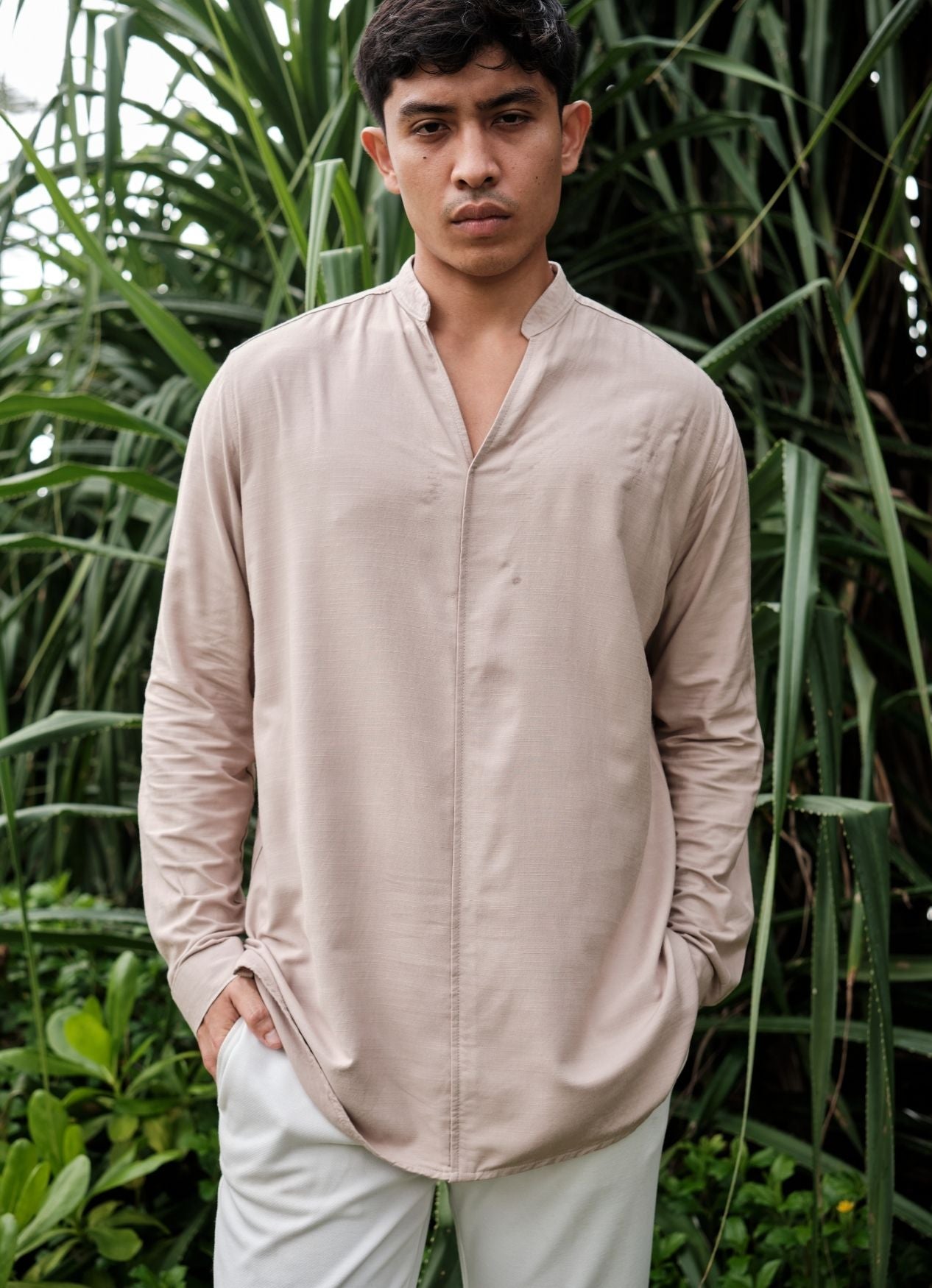 BEIGE LINEN TUNIC SHIRT