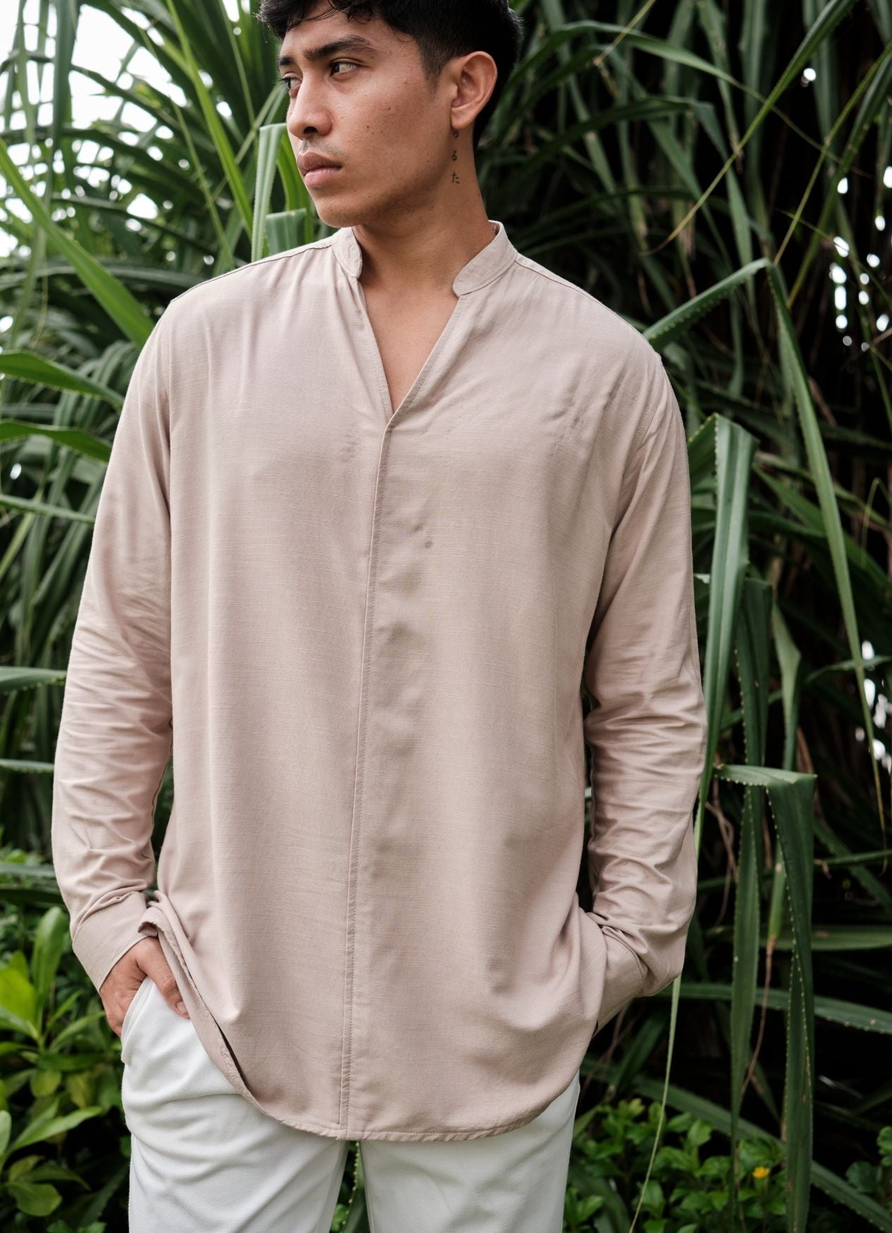 BEIGE LINEN TUNIC SHIRT