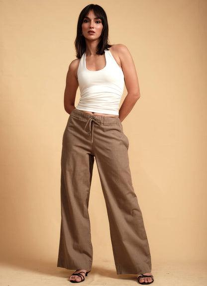 KIA DRAW STRING LINEN PANT MOCHA