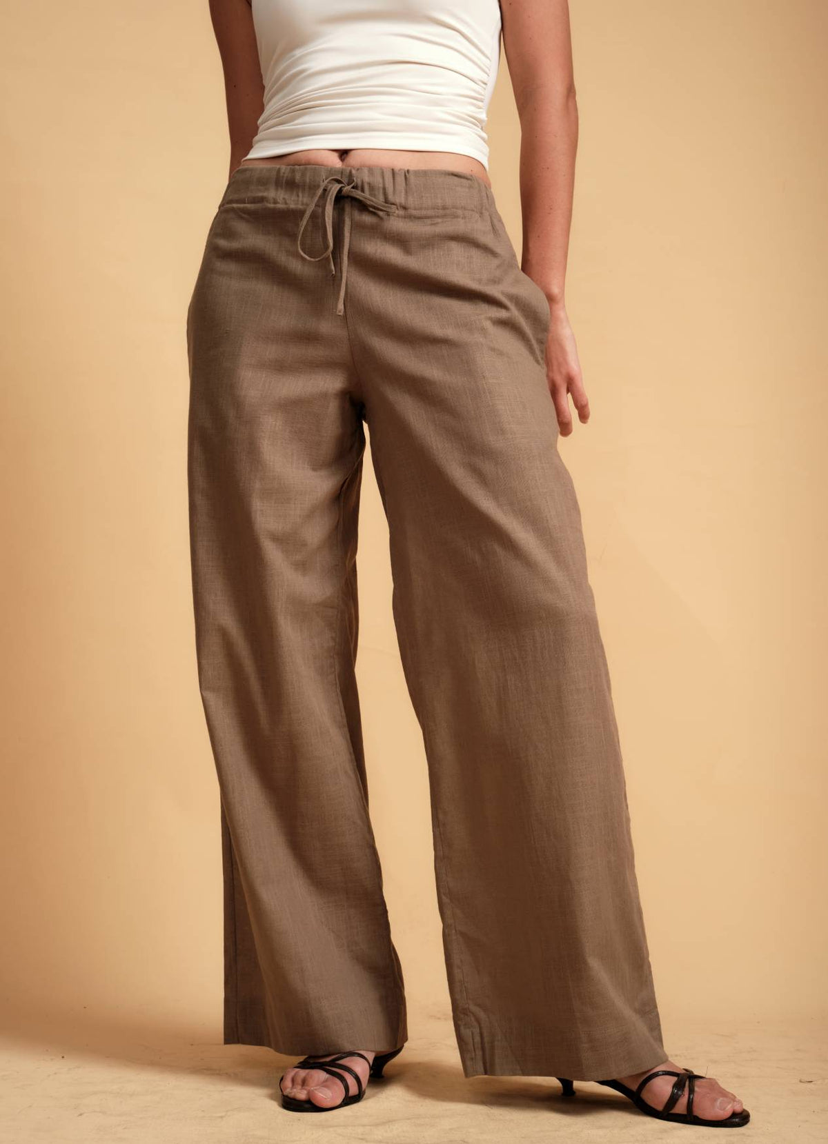 KIA DRAW STRING LINEN PANT MOCHA