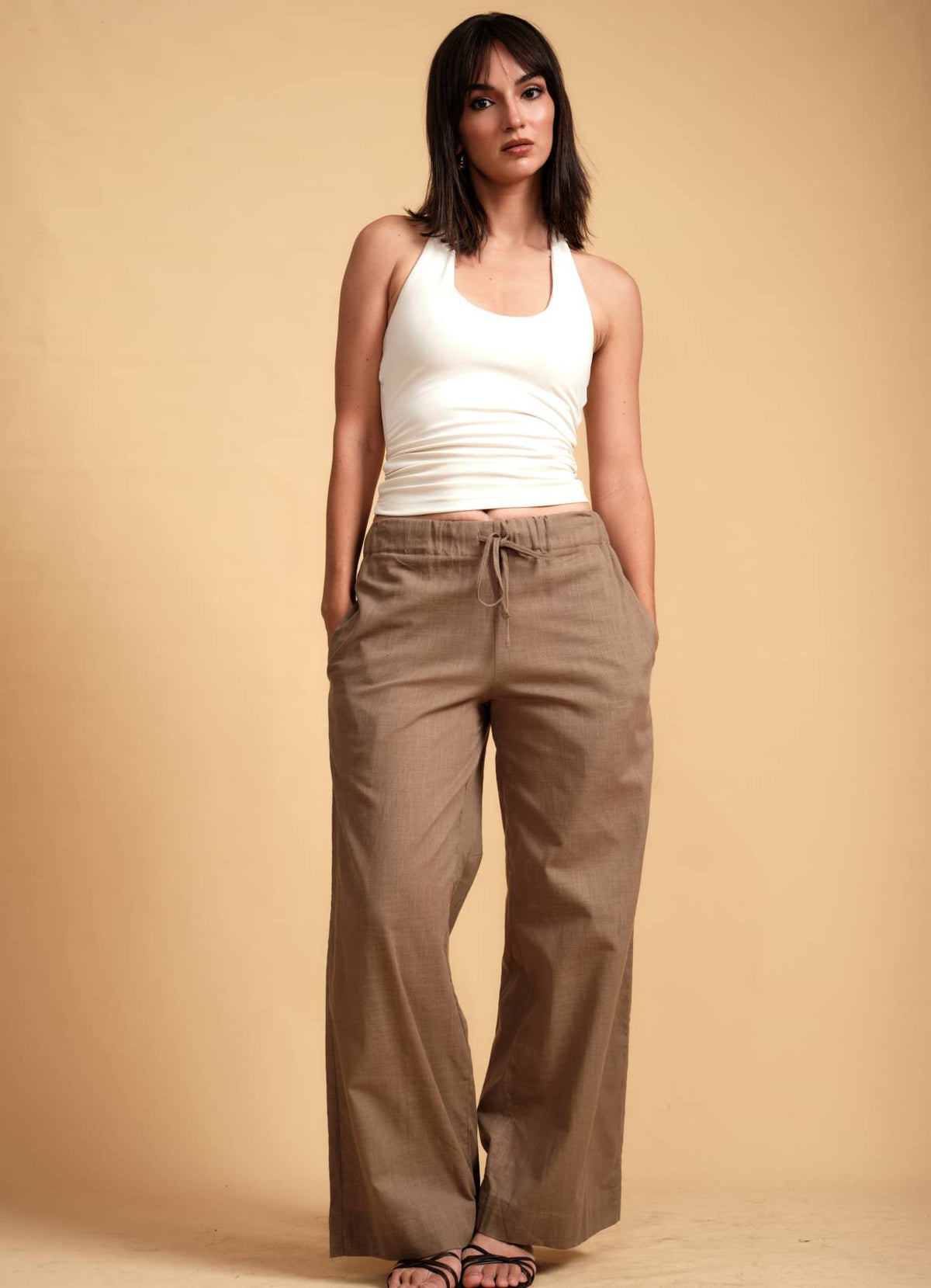 KIA DRAW STRING LINEN PANT MOCHA