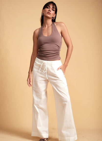 KIA DRAW STRING LINEN PANT VANILLA