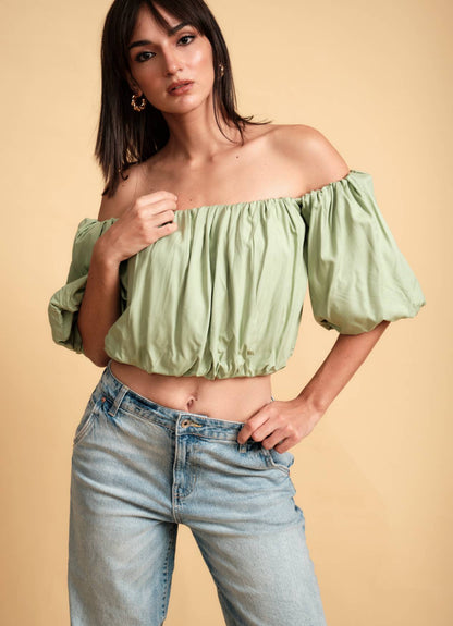 LOLA OFF SHOULDER TOP LIME