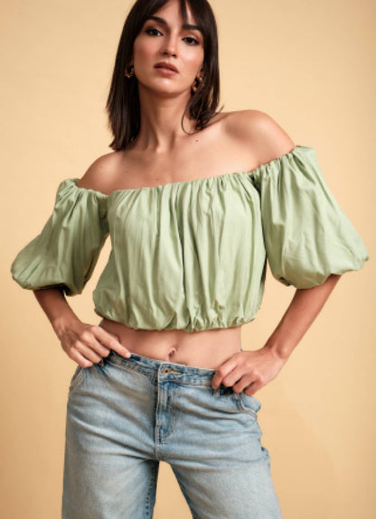 LOLA OFF SHOULDER TOP LIME