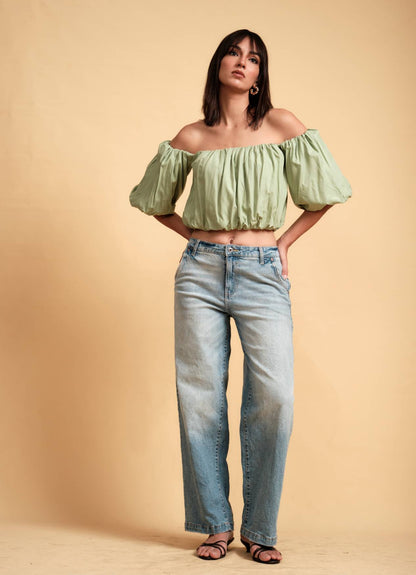 LOLA OFF SHOULDER TOP LIME