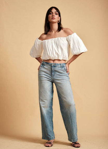 LOLA OFF SHOULDER TOP PEARL